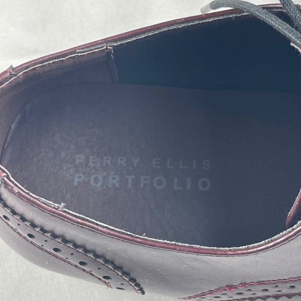 Perry Ellis Portfolio Corey Mens Burgundy Wingtip Brogue Oxford Dress Shoes 10 - Picture 6 of 7